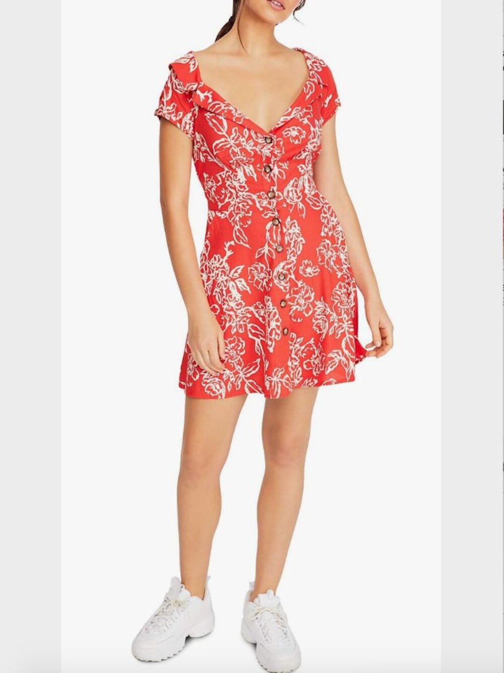 Free People NWT Orange and White Floral Collared Button Down Dress - Size 6